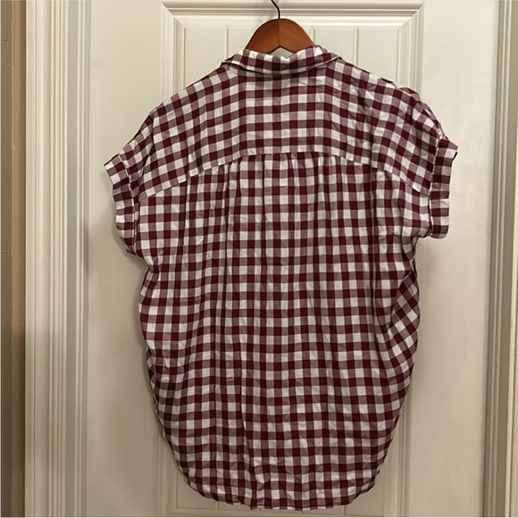 Madewell Burgundy and White Checkered Blouse - Picture 3 of 5